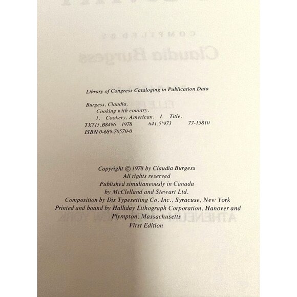 Cooking With Country Cookbook By Claudia Burgess 1978 Recipes & Biographies - Picture 4 of 9